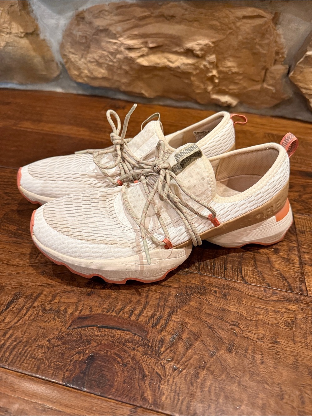 Sorel Women’s Cream Athletic Sneakers with Coral Accents